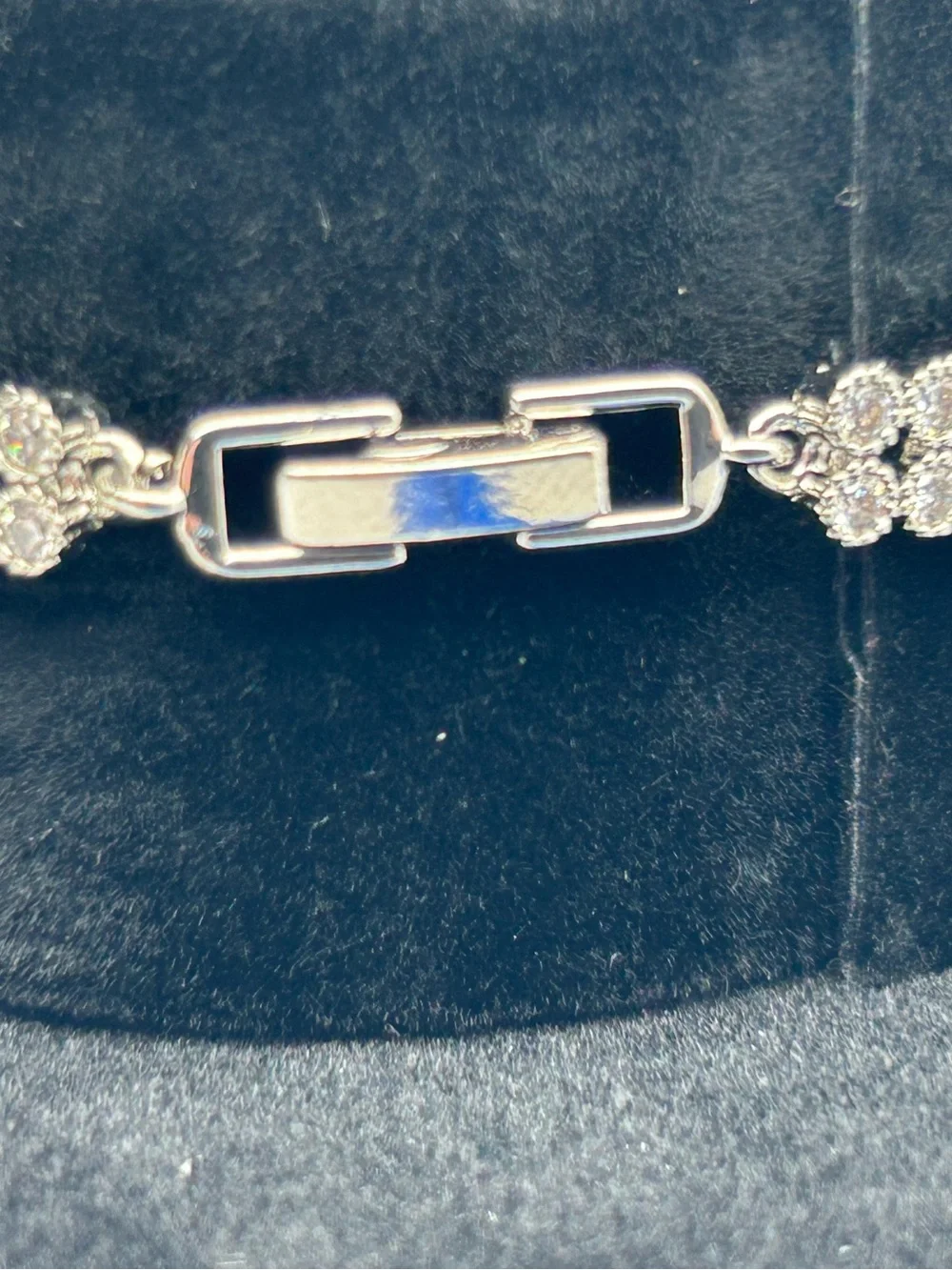 Pale Blue Square Crystal Silver Tone Bracelet 7in